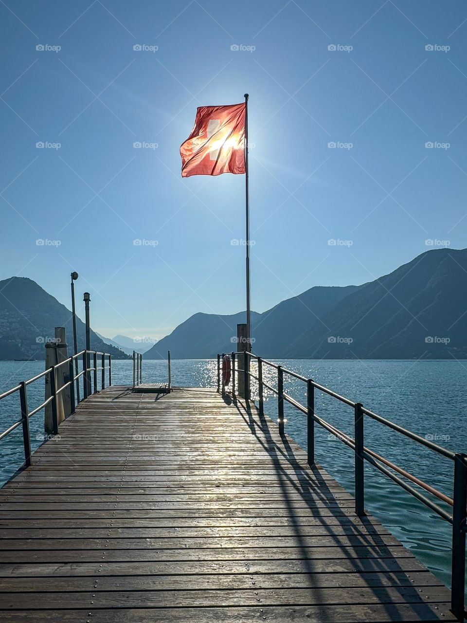 bridge in Switzerland with a view of the mountains