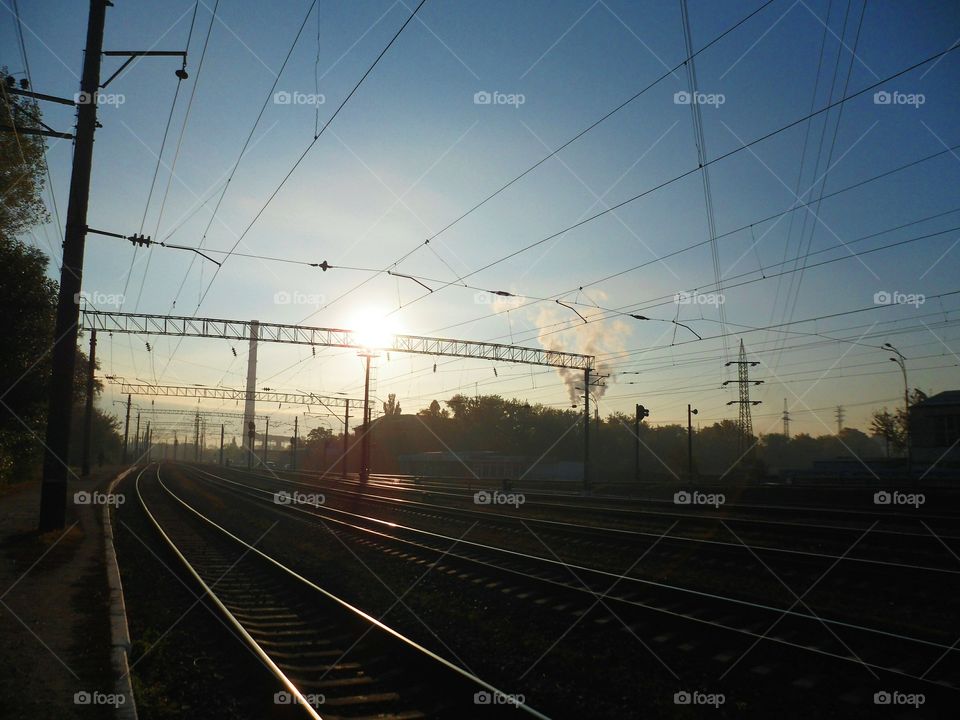 Dawn on the railroad, Kiev, Ukraine