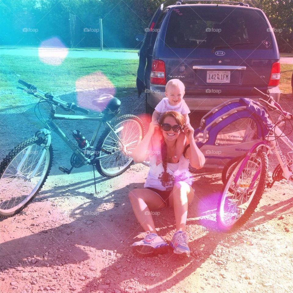 Mommy and son happy after their long bike ride :)