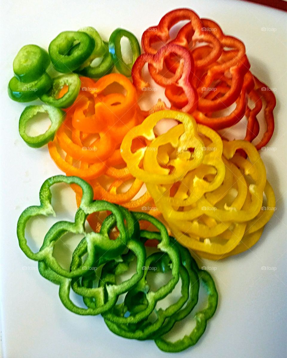 Colorful sliced Bell Peppers ready for a fresh veggie platter!