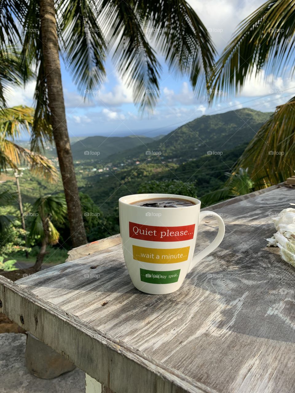 Morning in paradise, a cup of coffee in nature. 