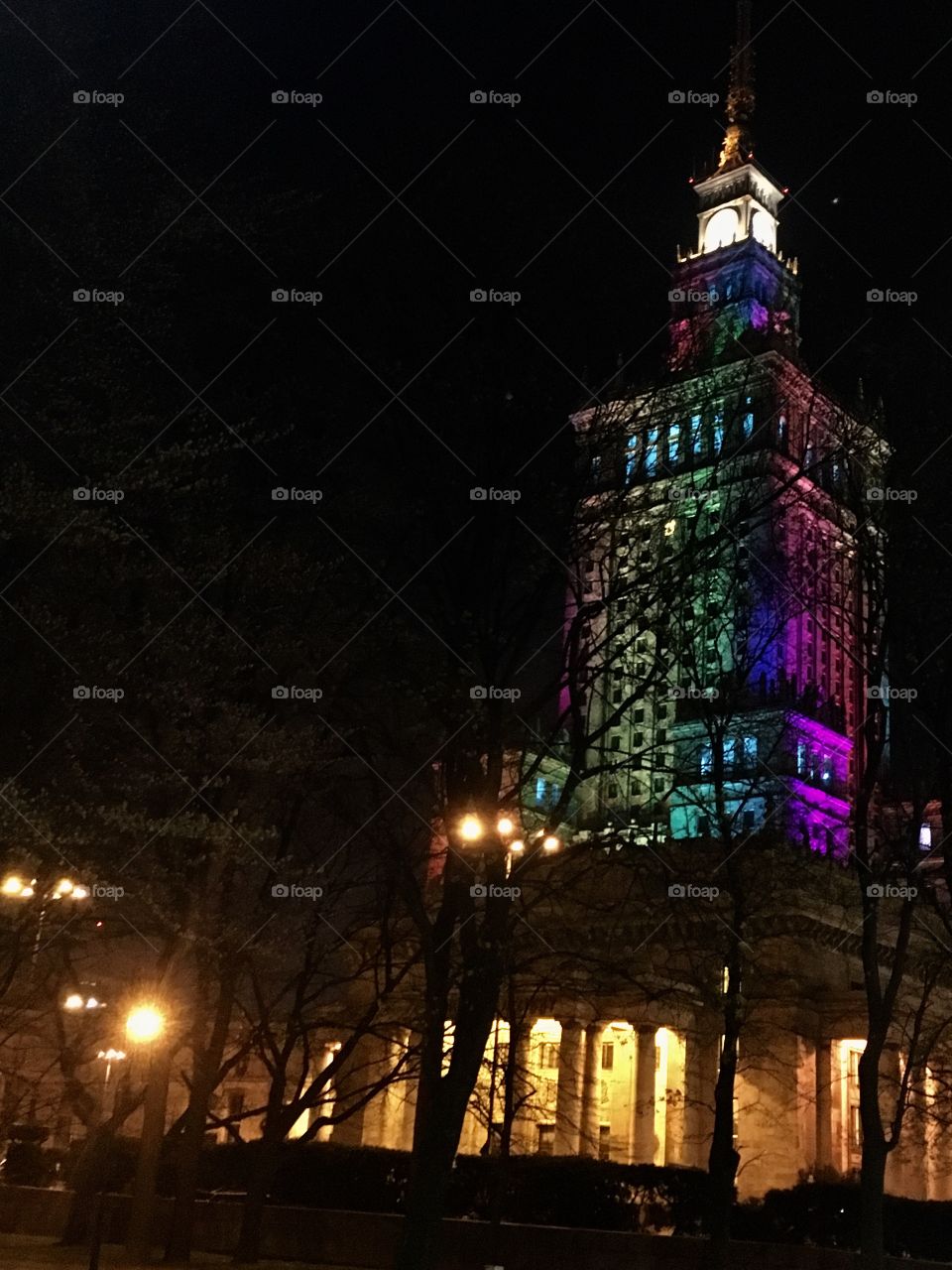 Colours of Palace of Culture in Warsaw
