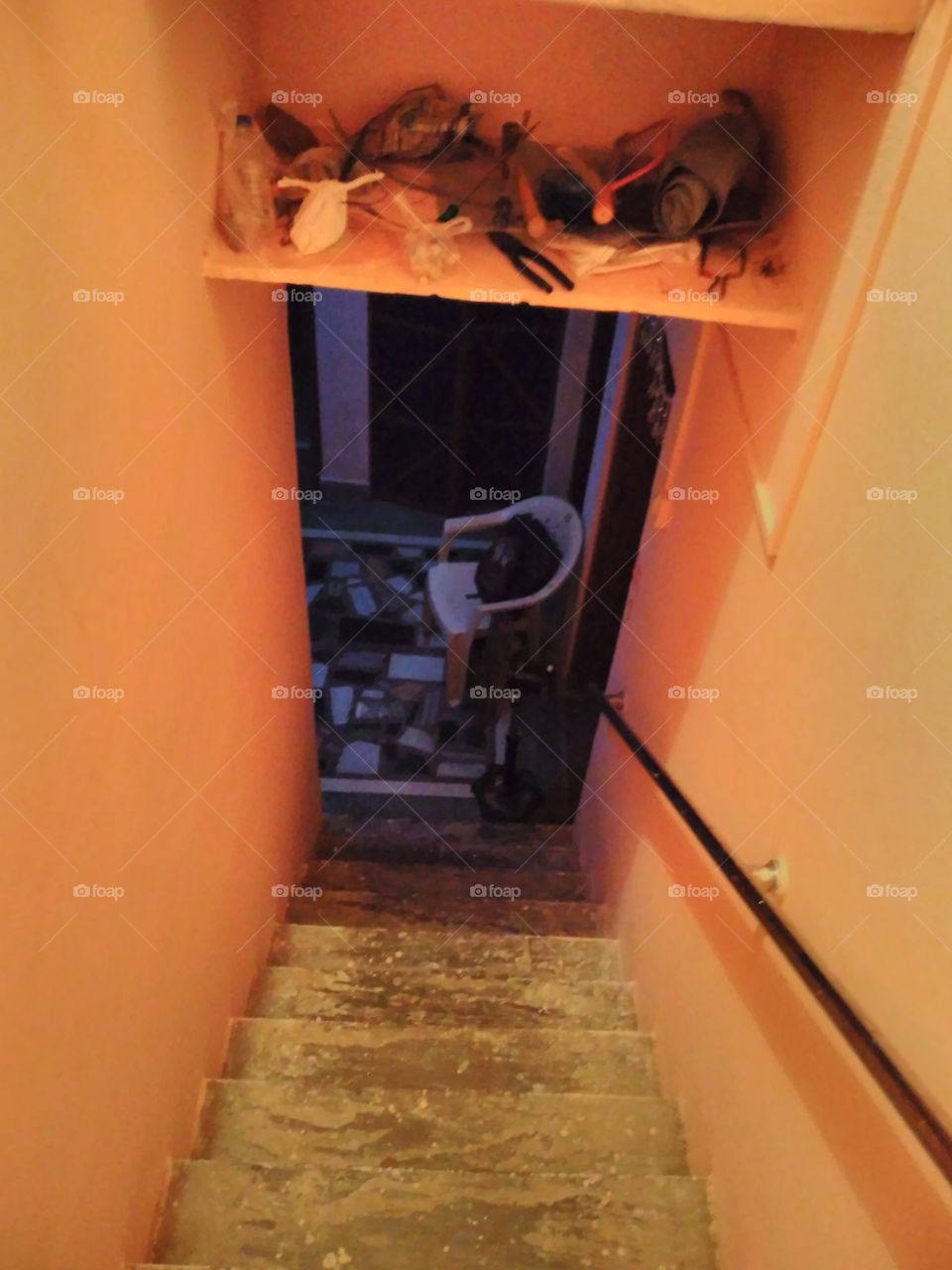 High angle view of staircase in house