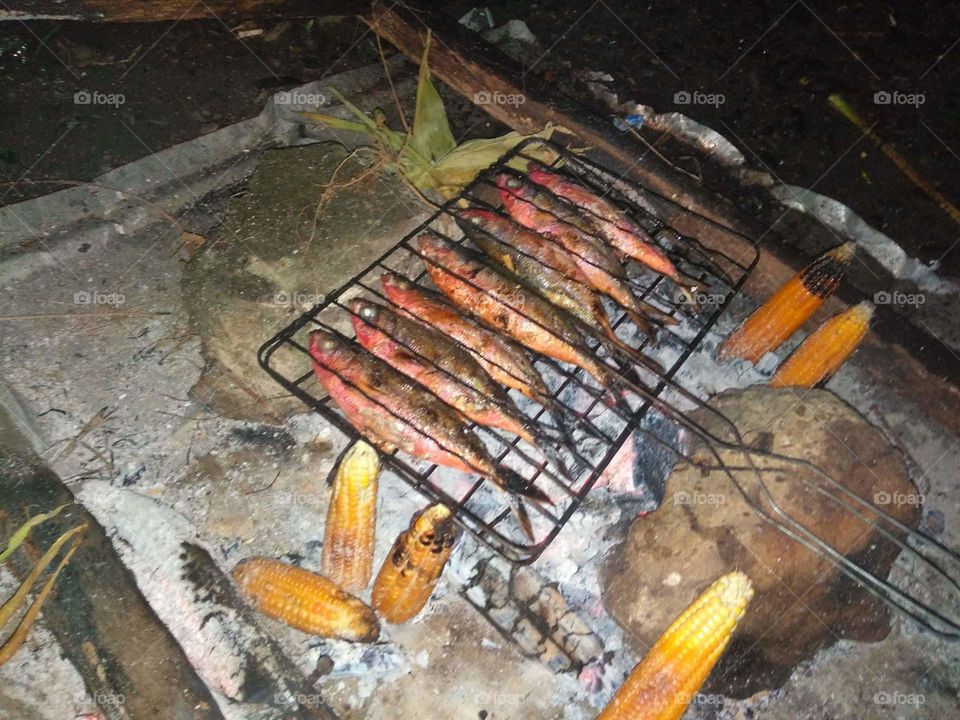 Burn fish and corn