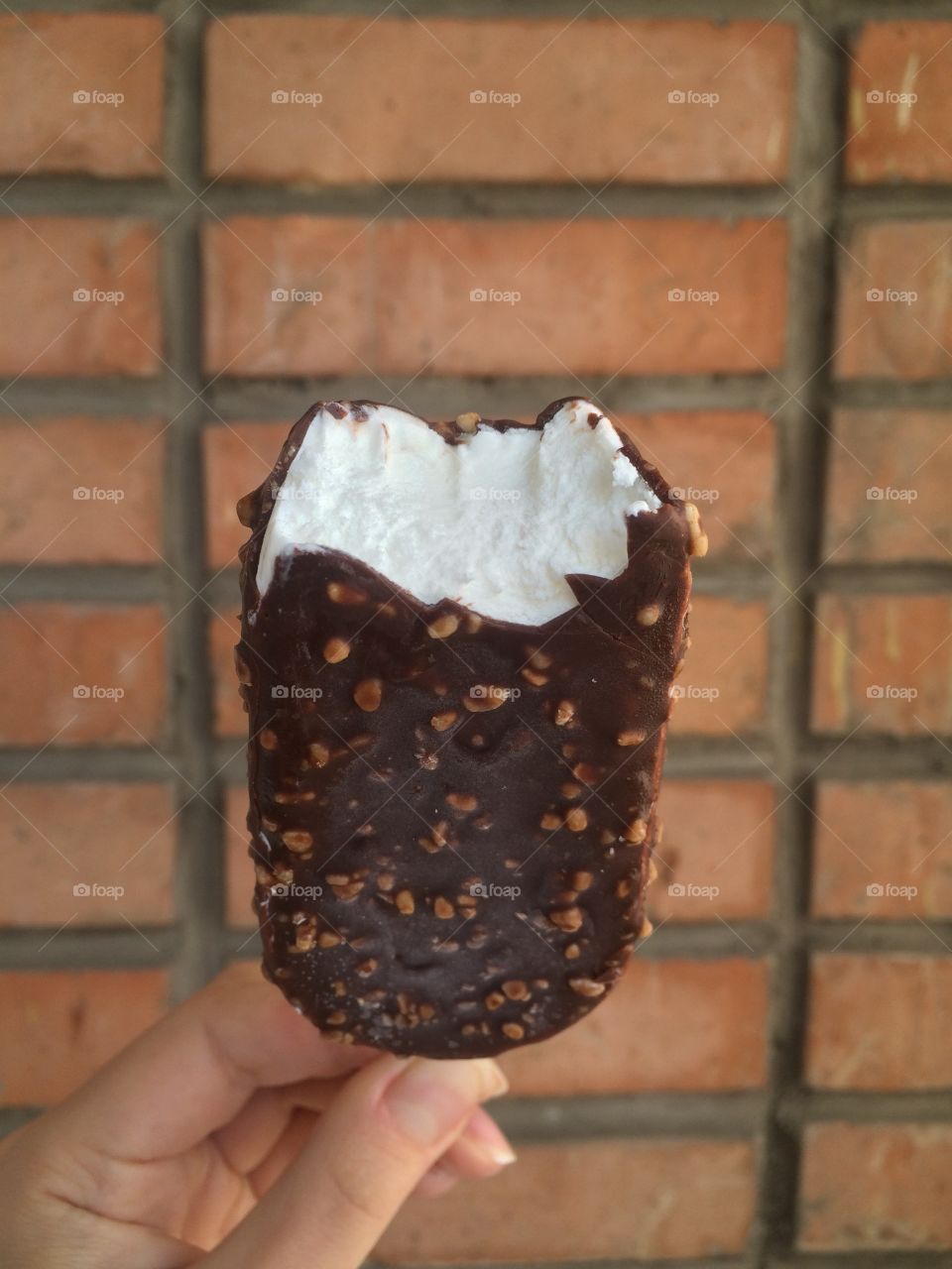 Ice cream in chocolate with nuts 