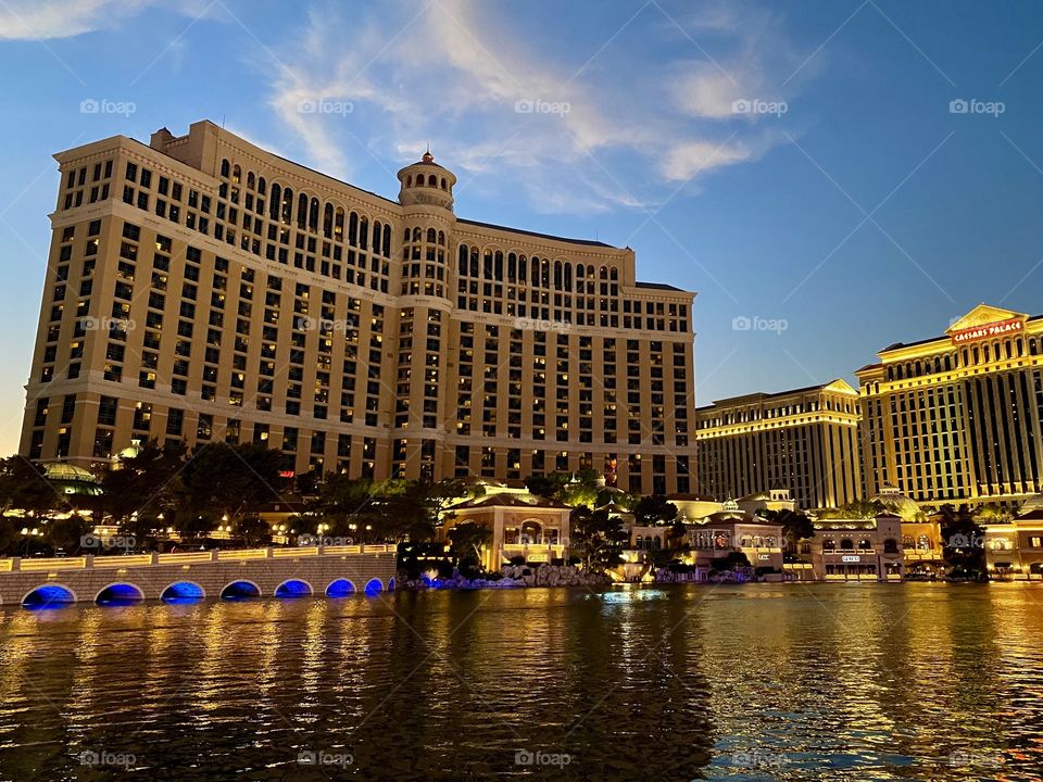 Sunset over the Bellagio Hotel and Casino