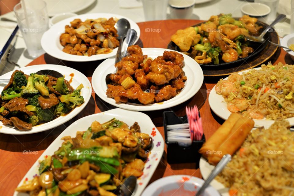 An array of delicious Chinese food 