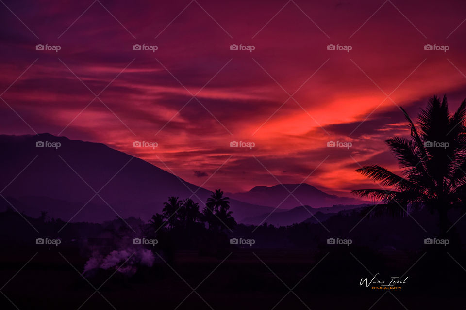 Sunset in Mt Marapi and Mt Singgalang