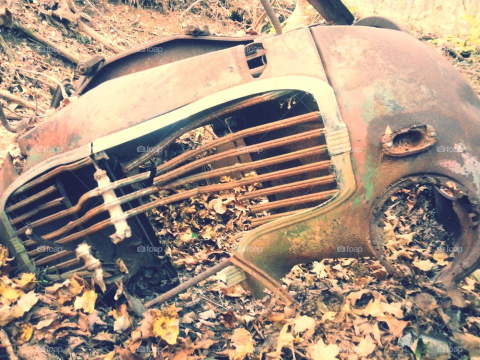 old vintage wrecked car