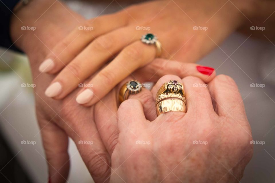 Ring of trust. Hands with rings