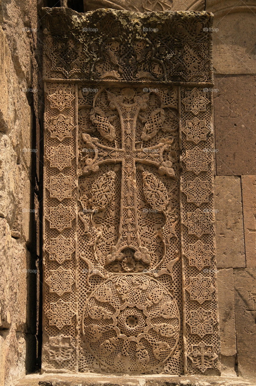 A Khachkar (Cross Stone) at Goshavank Monastery, Dilijan, Armenia.