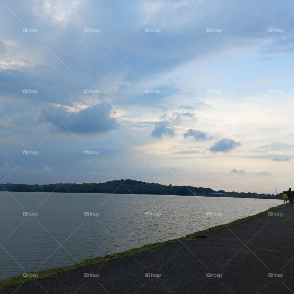 Beautiful view of the lakeside in the evening