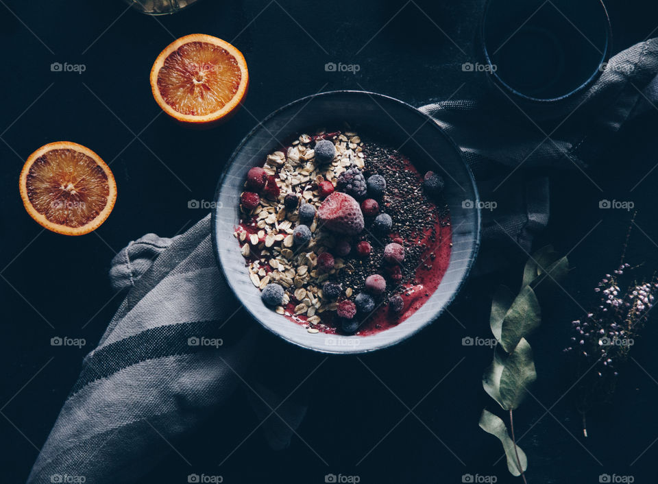 Elevated view of berries smoothie