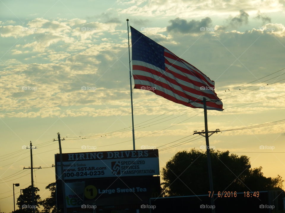 American flag sunset