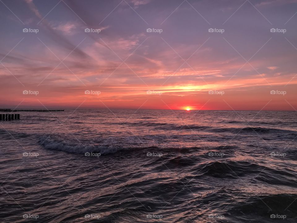 Sea sunset on the Baltic Sea coast, Poland 