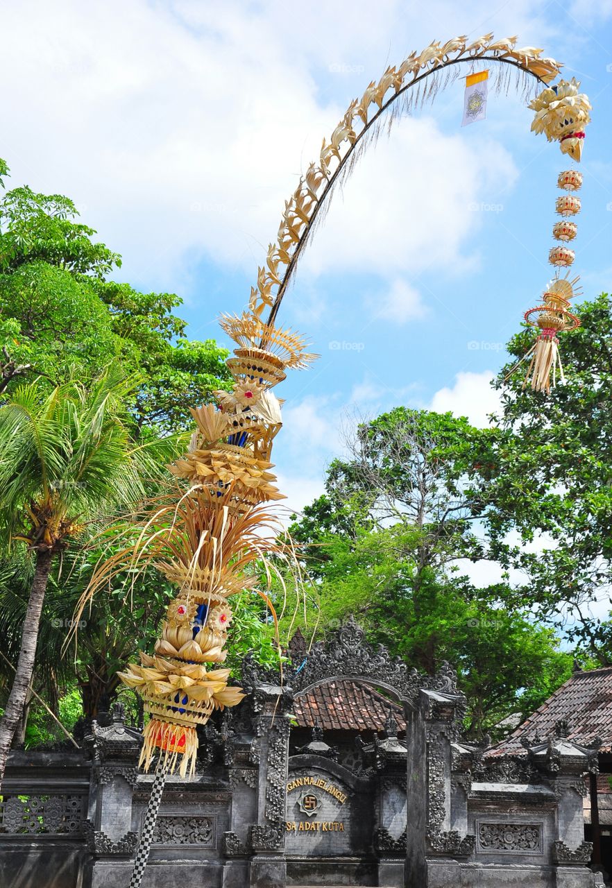 Penjor (bamboo pole with offerings), Bali, Indonesia
