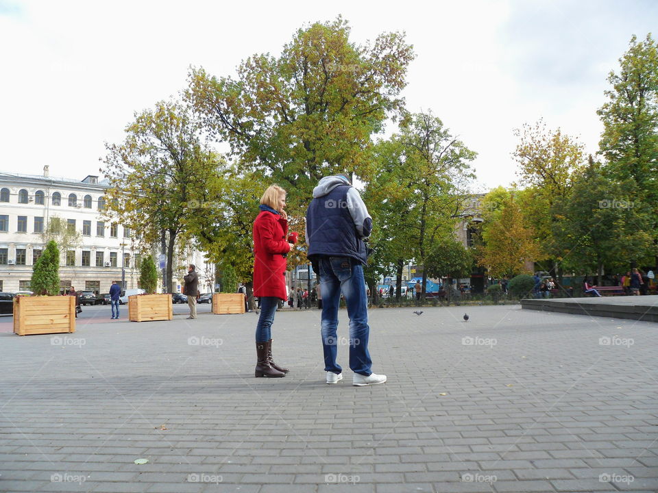 people on the streets of Kiev, Ukraine