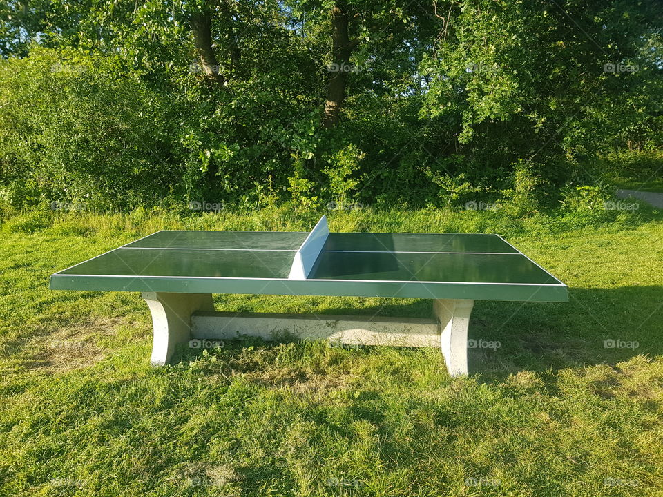 Animation and sport activity. Table tennis:  table outside on a piece of multifunctional lawn.