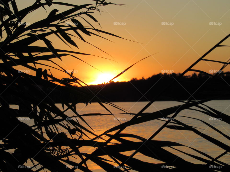 sunset on the Voronezh River in the city reservoir