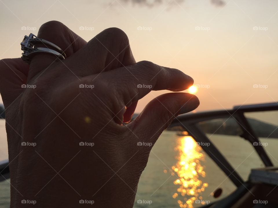 Sunset. Family boating