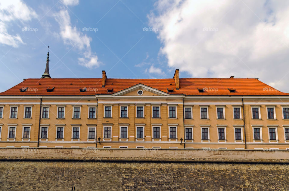 Low angle view of the Lubomirski Castle against sky.