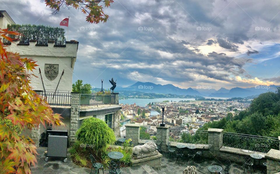 The city of Lucerne, Switzerland looking particularly cool and cloudy on a July afternoon 