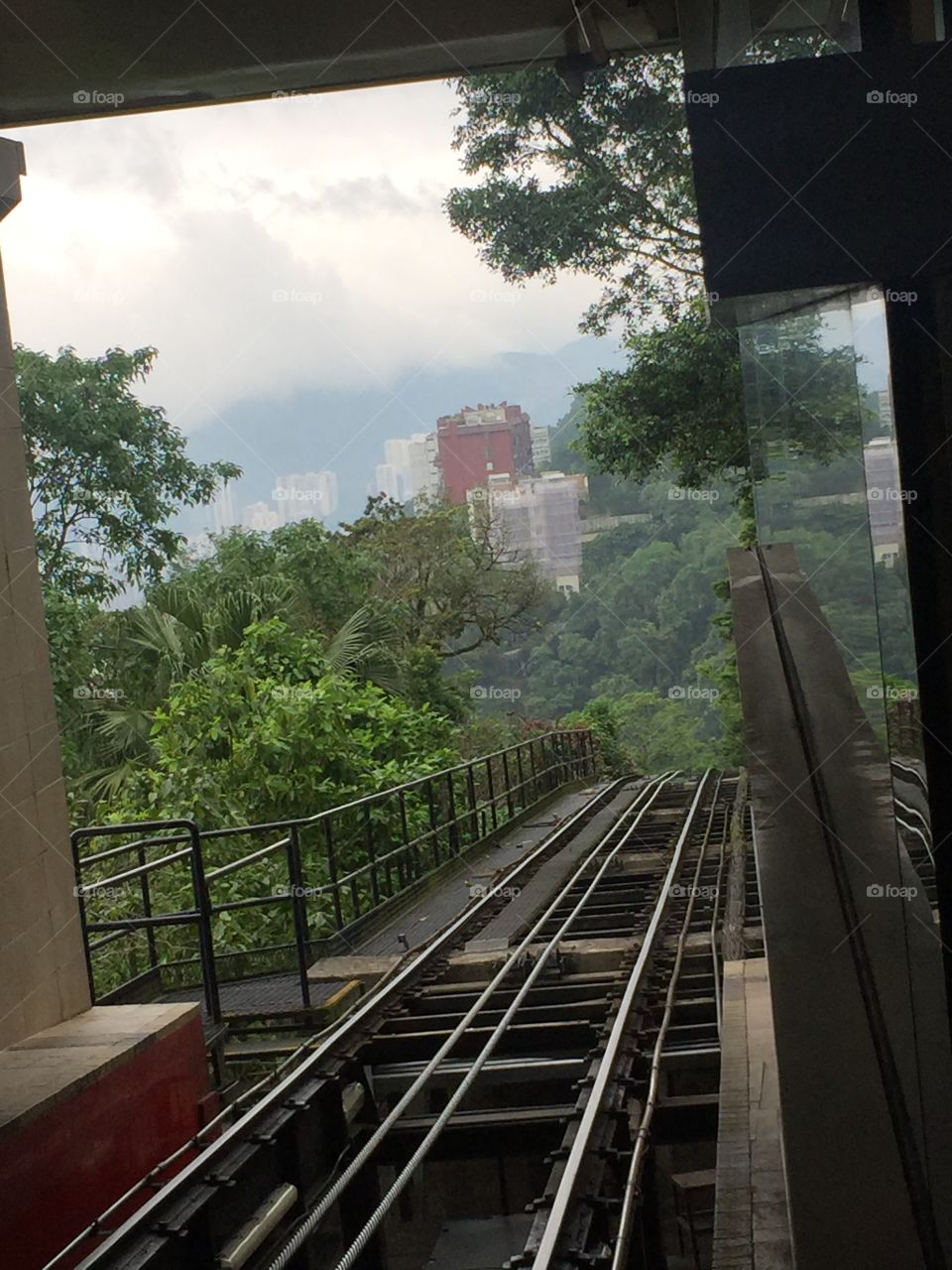 Hong Kong- China The Tram DOWN from Victoria Peak. 