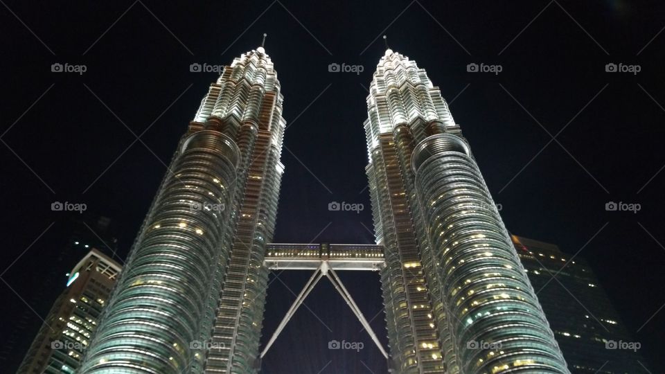 illuminated twin towers