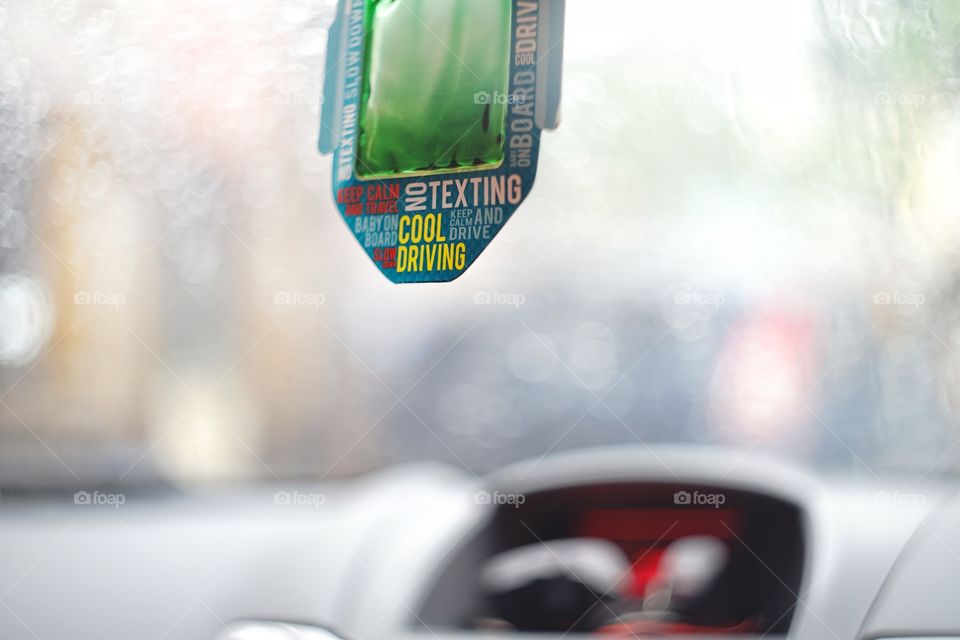 car perfume with signage