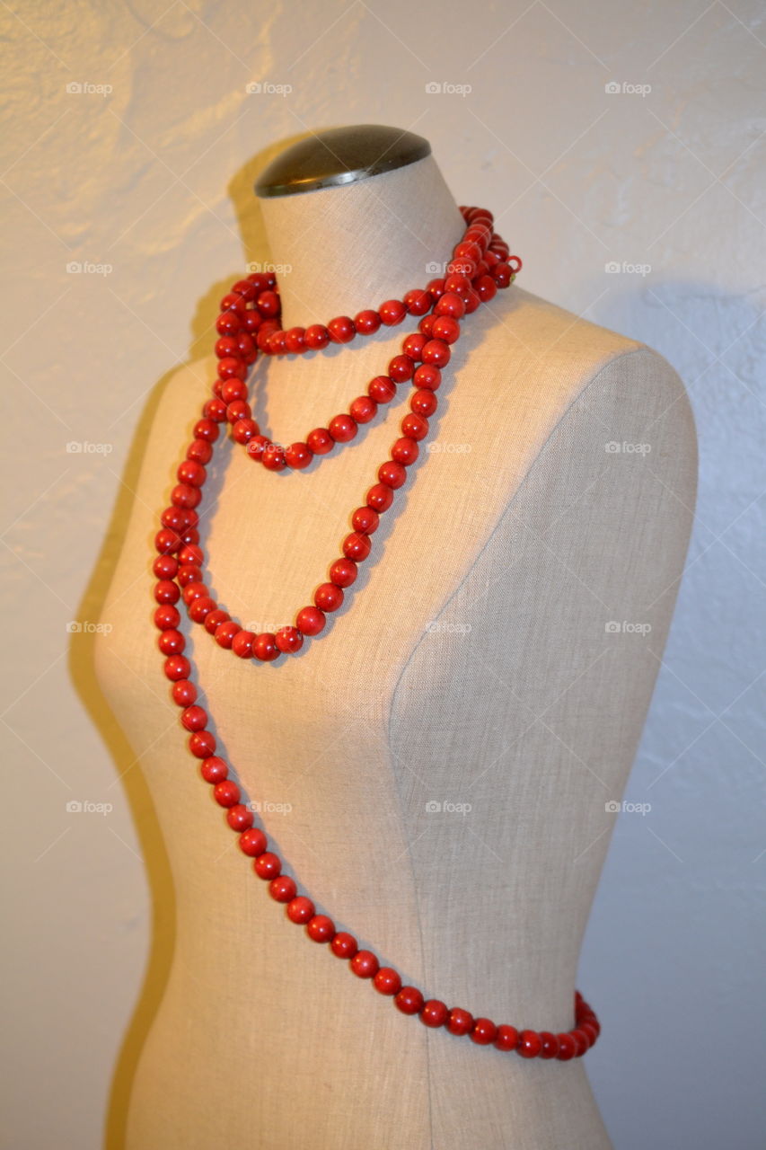 Female Dress Form in red beads