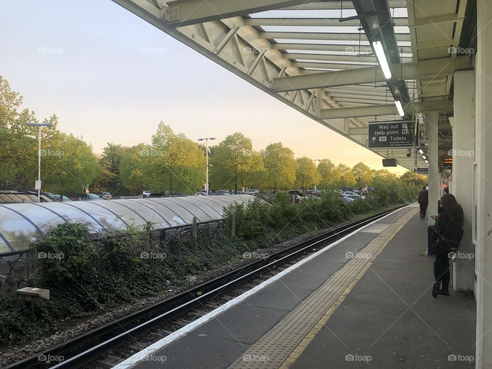 Sunny evening at railway station 