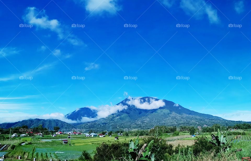 Natural Landscape from Aia Angek Cottage, Tanah Datar District, West Sumatra, Indonesia, Seen Mount Singgalang next to Mount Tandikat.
