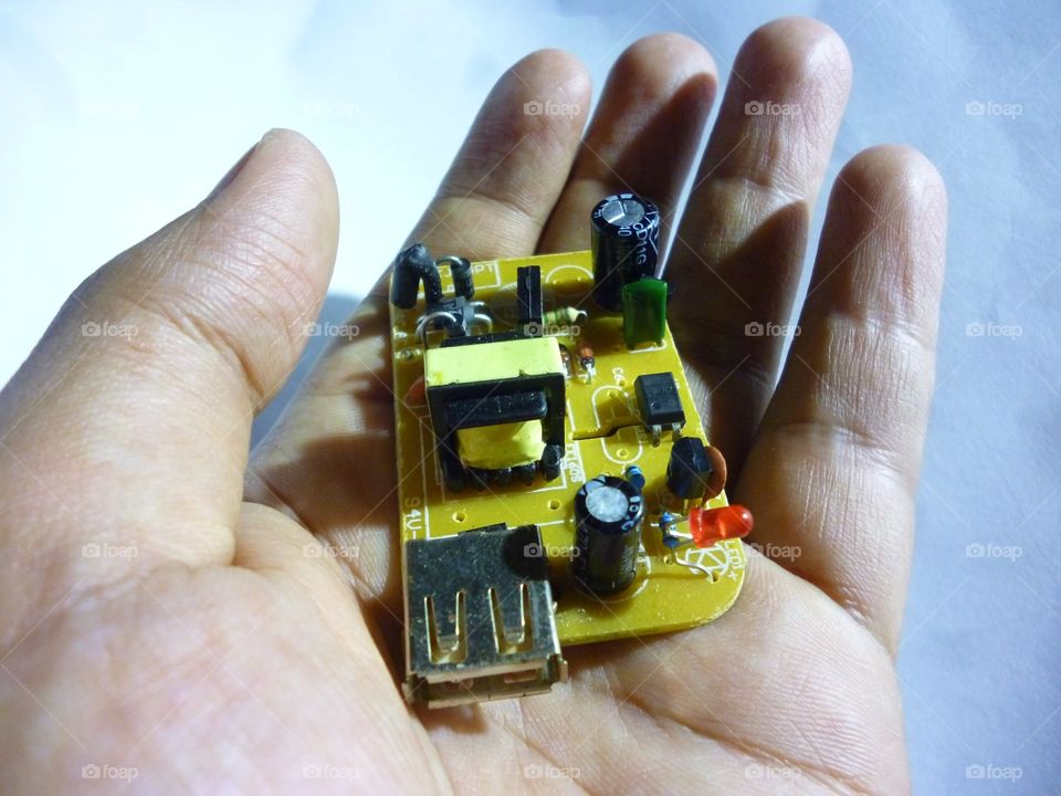 mini electronic circuit on the hand