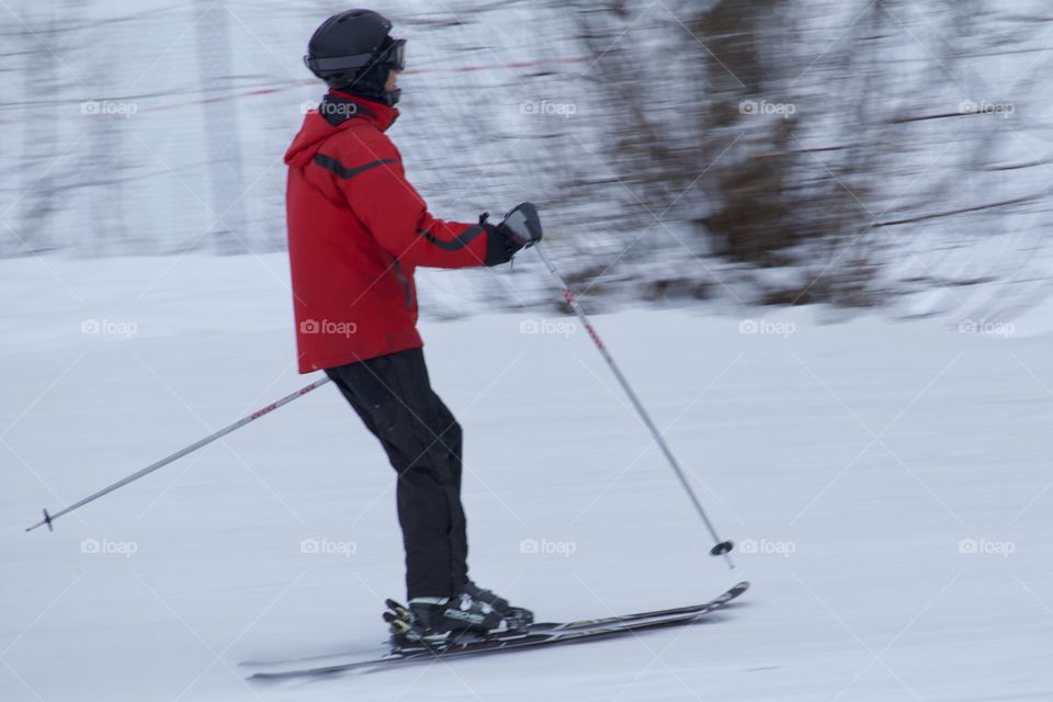 Panning Of Man Skiing