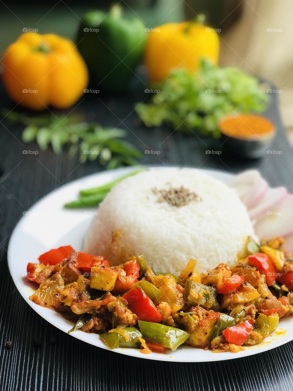 Capsicum pannier curry along with jeera rice 