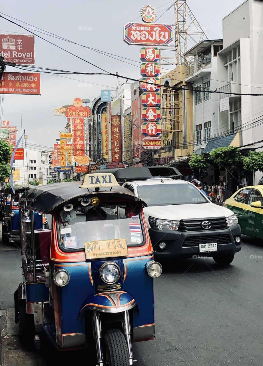 Taxi in Bangkok in the daily traffic 