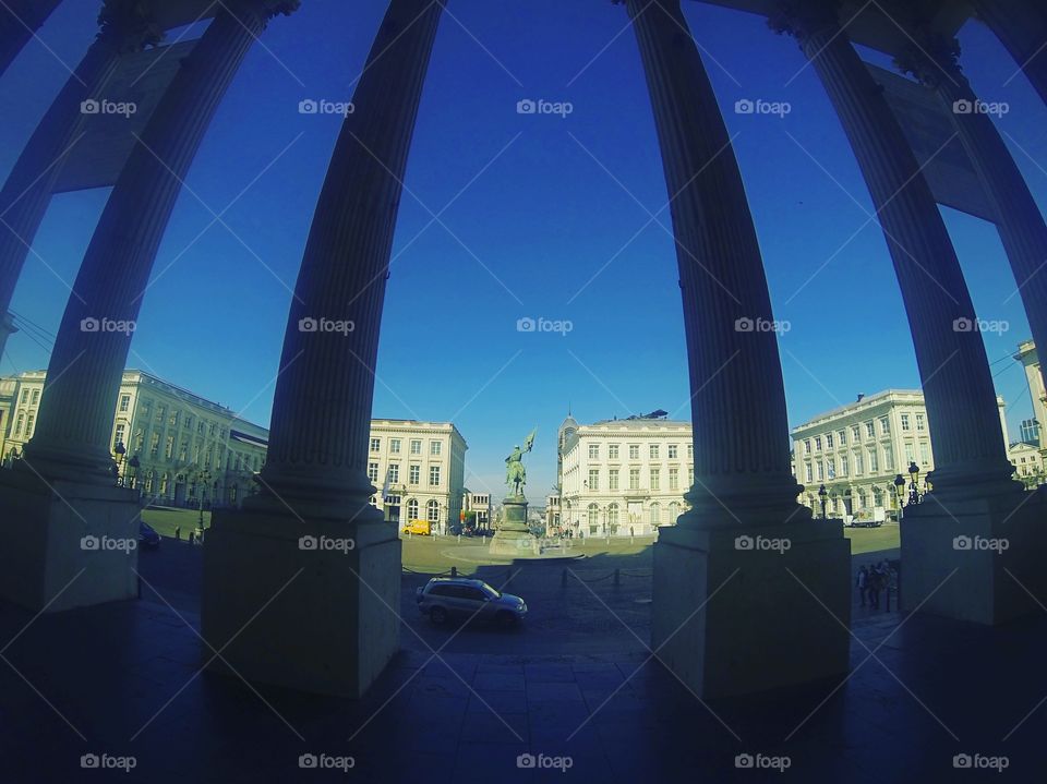 Behind the pillars of the chapel