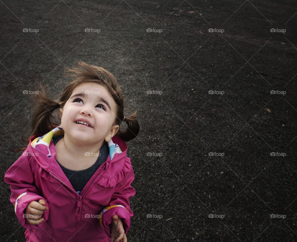 High angle view of smiling girl