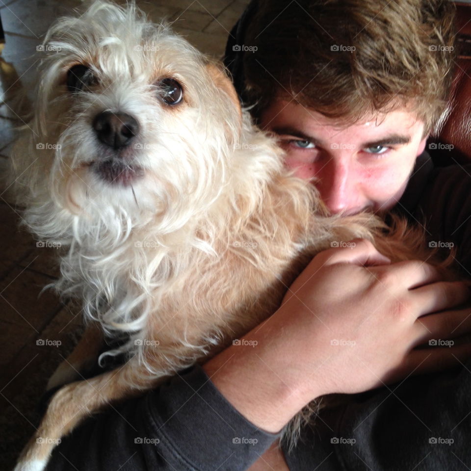 Mischievous Eyes. Little bro with our dog Annie