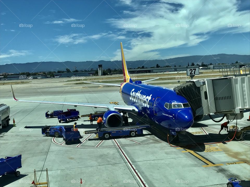 Southwest Airlines Boeing 737 at Gate 27 in Norman Y. Mineta San Jose International Airport (SJC) in San Jose California 