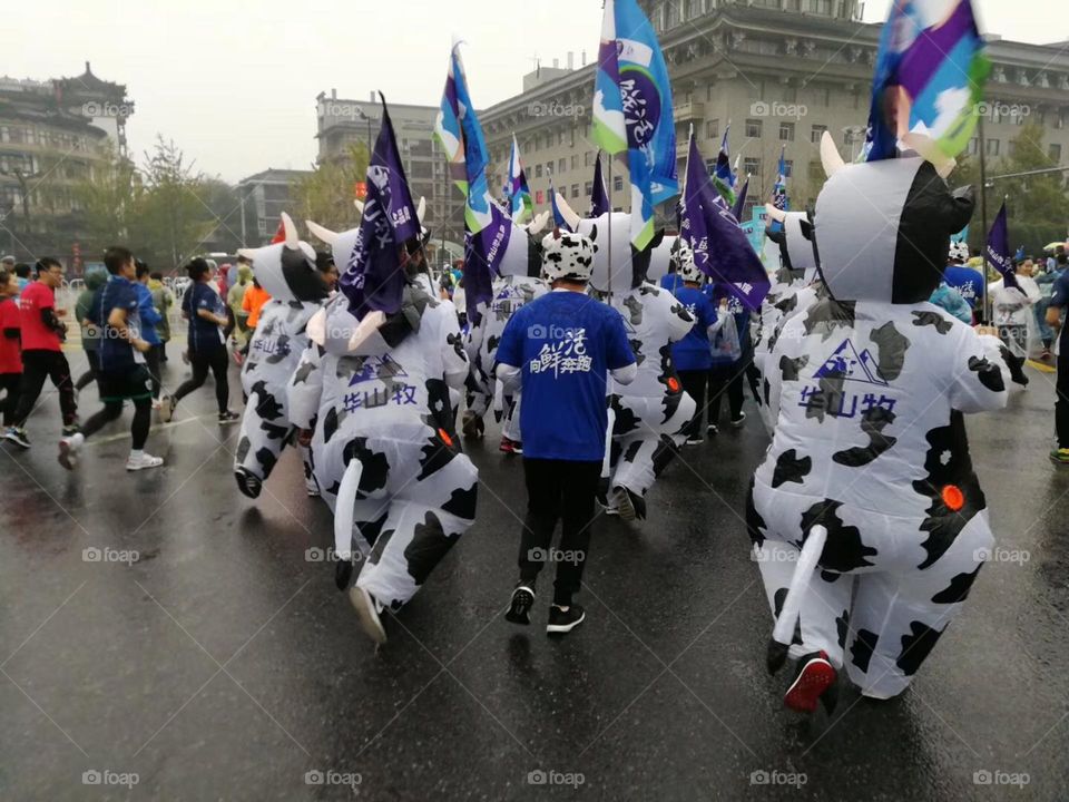 The North and the South now meet, the audience in unison.
Runners open face frequency response, Xi’an city happy marathon.