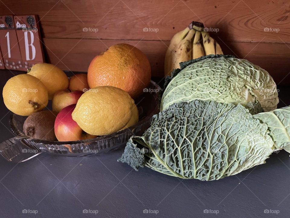 Close up of healthy vegetable and fruits on table