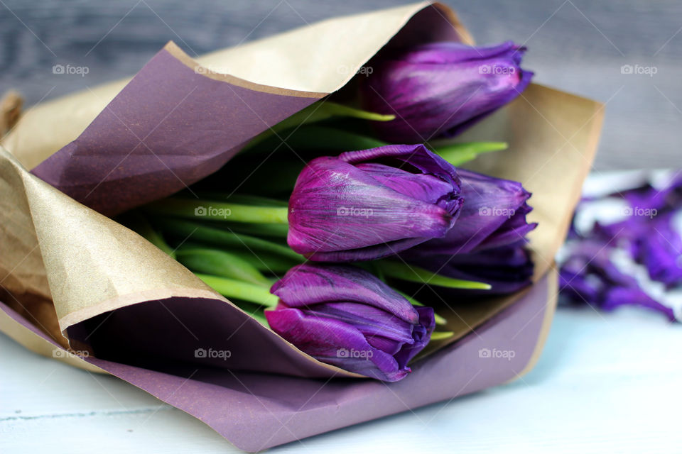 A bouquet of tulips: congratulations, March 8 (International Women's Day), February 14th (Valentine's Day), holiday