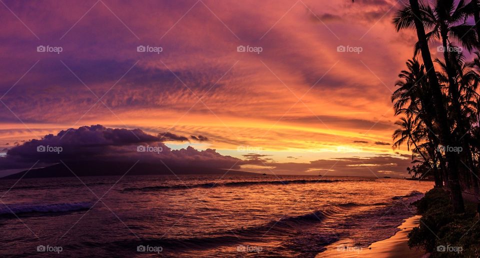 Sunset on Maui beach