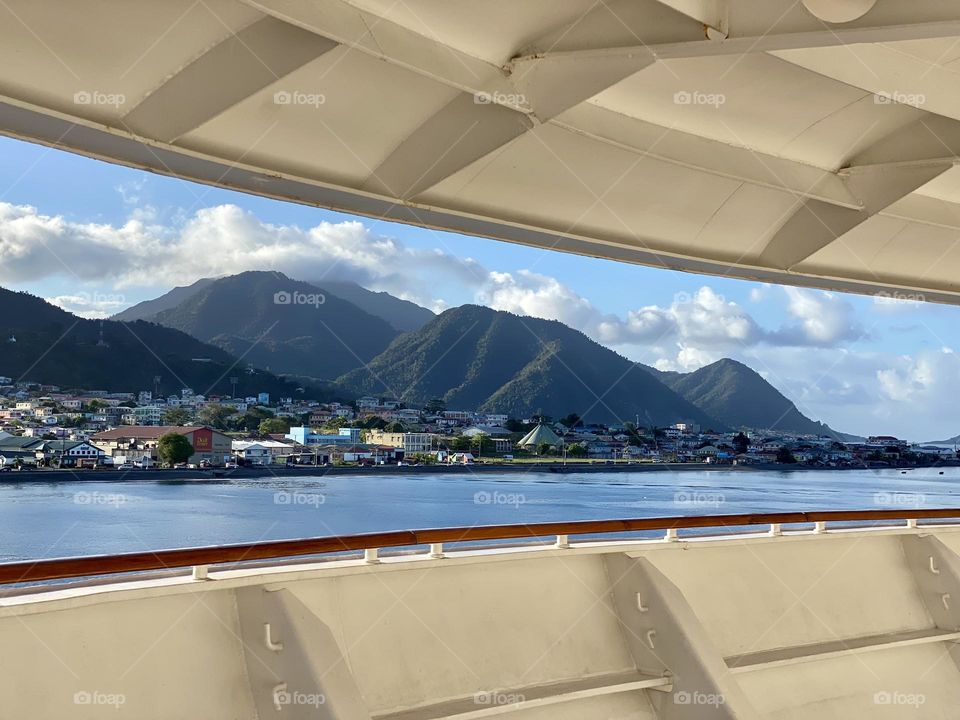 The island of Dominica viewed from the deck of a cruise ship