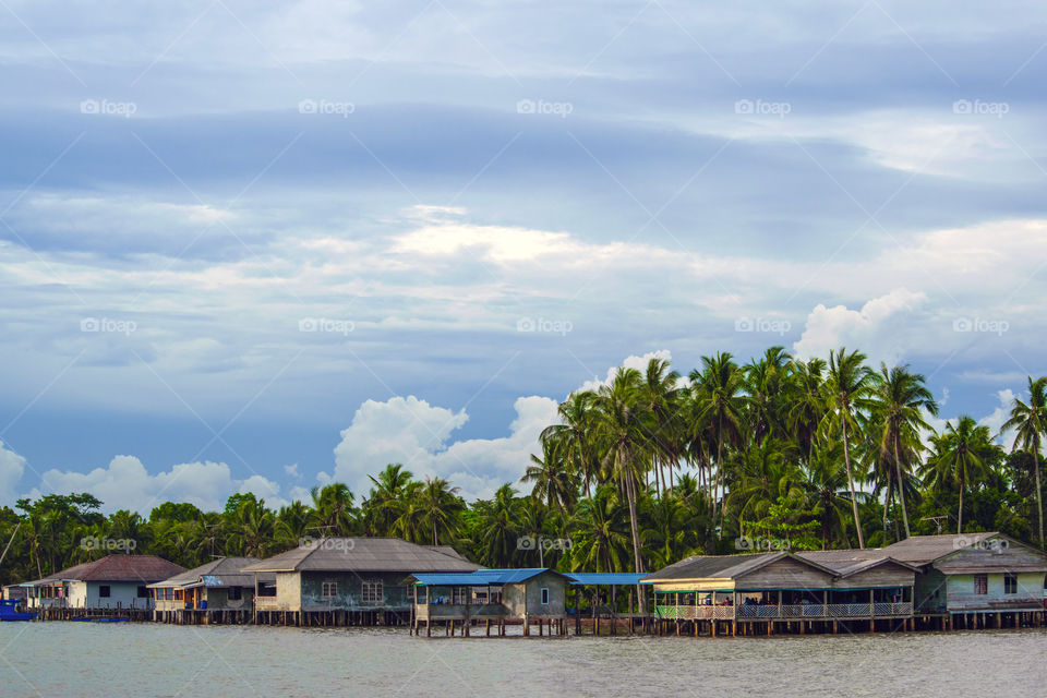 Landscape ocean house structure against romantic cloud