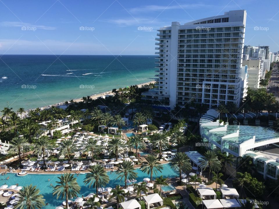Miami Beach . Hotel Fontainebleau seen from balcony of hotel 