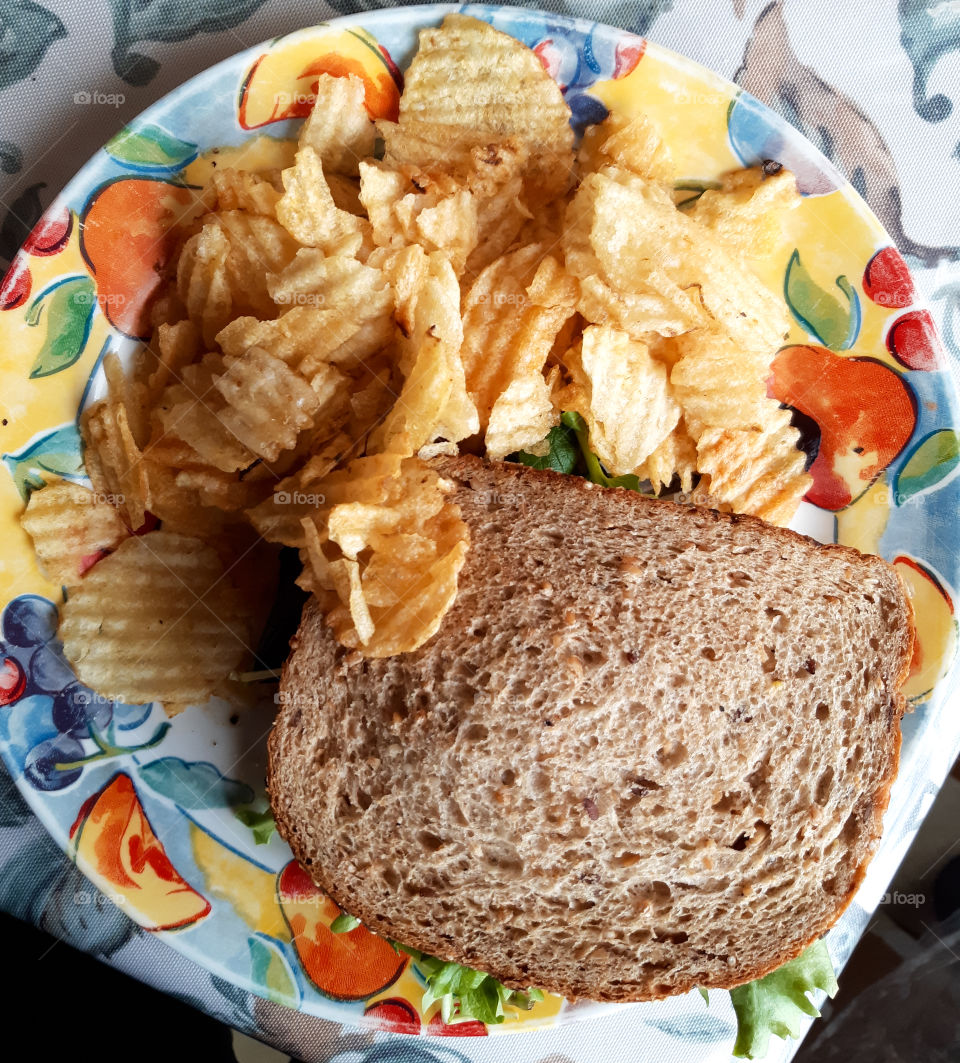 A plate of Sandwich and Chips