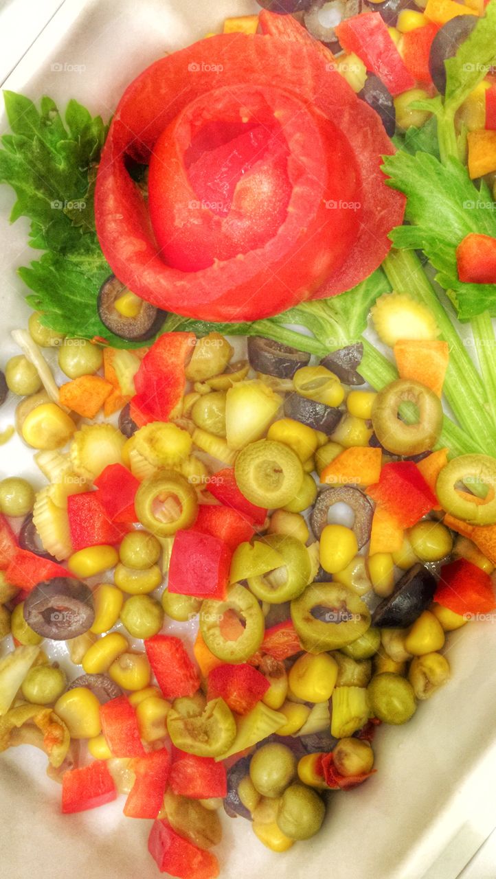 Fresh vegetables legumes and olives