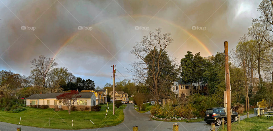 Rainbow over Chesapeake Beach, MD at sunrise. 